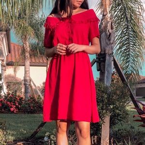 girly off-the-shoulder red dress 🍒
